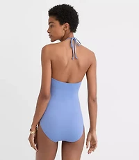 LOFT Beach Beaded Ruched Halter One Piece Swimsuit