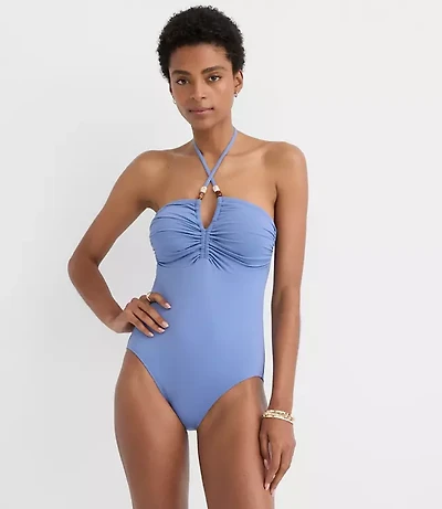 LOFT Beach Beaded Ruched Halter One Piece Swimsuit