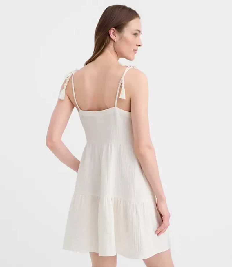 Petite LOFT Beach Tie Strap Triple Cloth Mini Pocket Dress