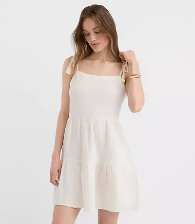 Petite LOFT Beach Tie Strap Triple Cloth Mini Pocket Dress