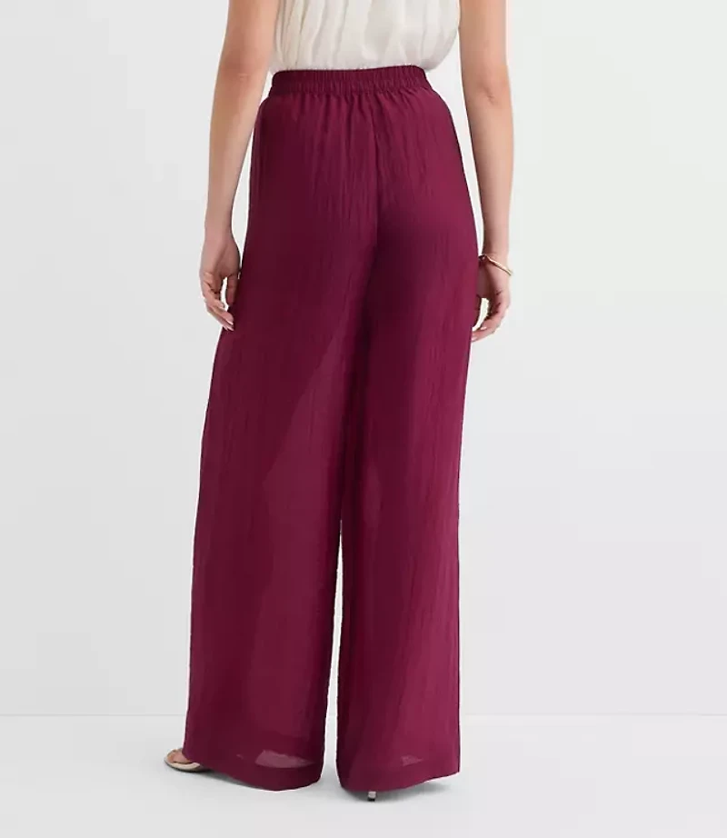 Petite Semi-Sheer Pull On Wide Leg Pants