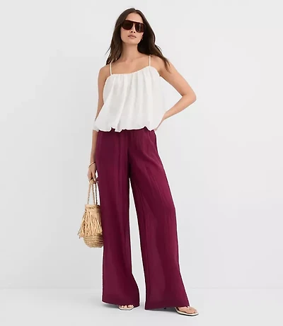 Petite Semi-Sheer Pull On Wide Leg Pants