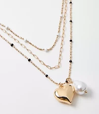 Pearlized Heart Layered Necklace Set