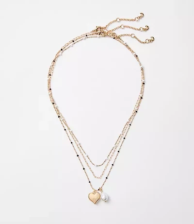 Pearlized Heart Layered Necklace Set