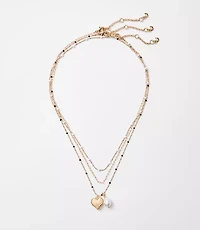 Pearlized Heart Layered Necklace Set