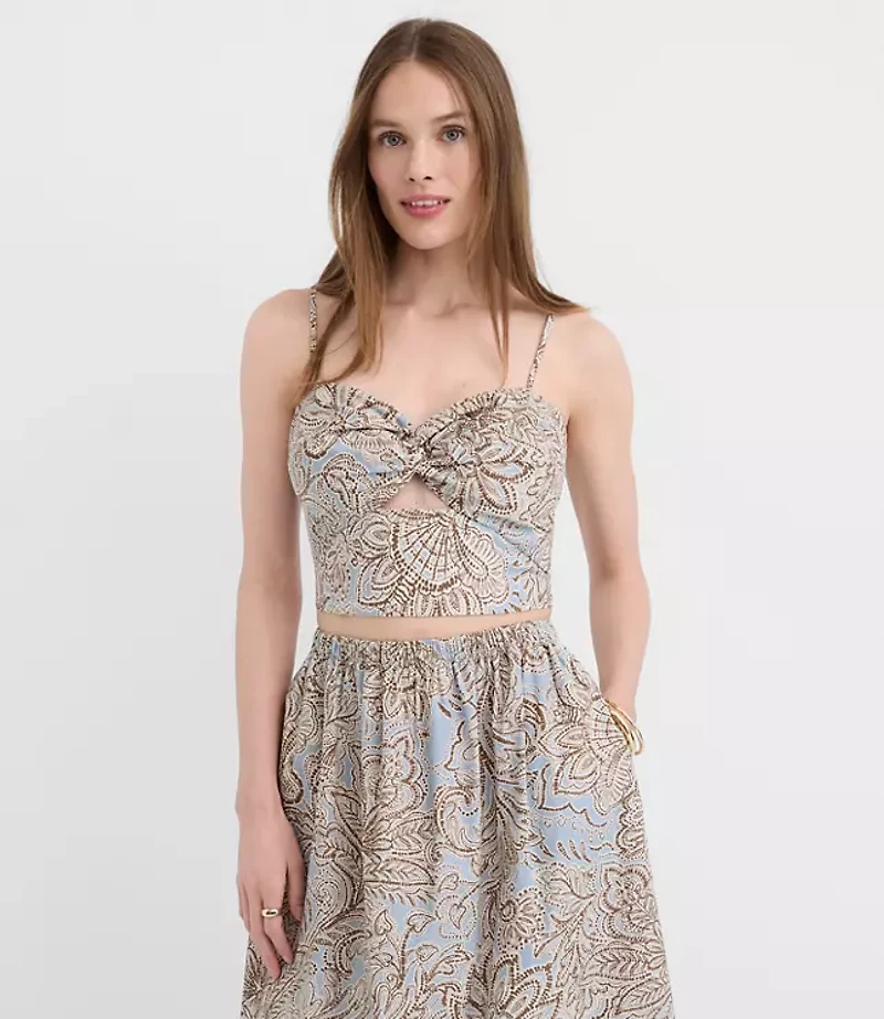 Petite LOFT Beach Floral Poplin Cutout Tank Top