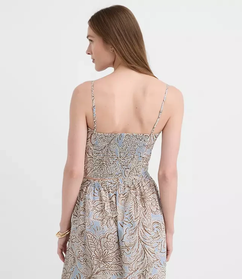 Petite LOFT Beach Floral Poplin Cutout Tank Top