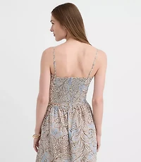 Petite LOFT Beach Floral Poplin Cutout Tank Top