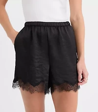 Petite Lace Trim Satin Shorts