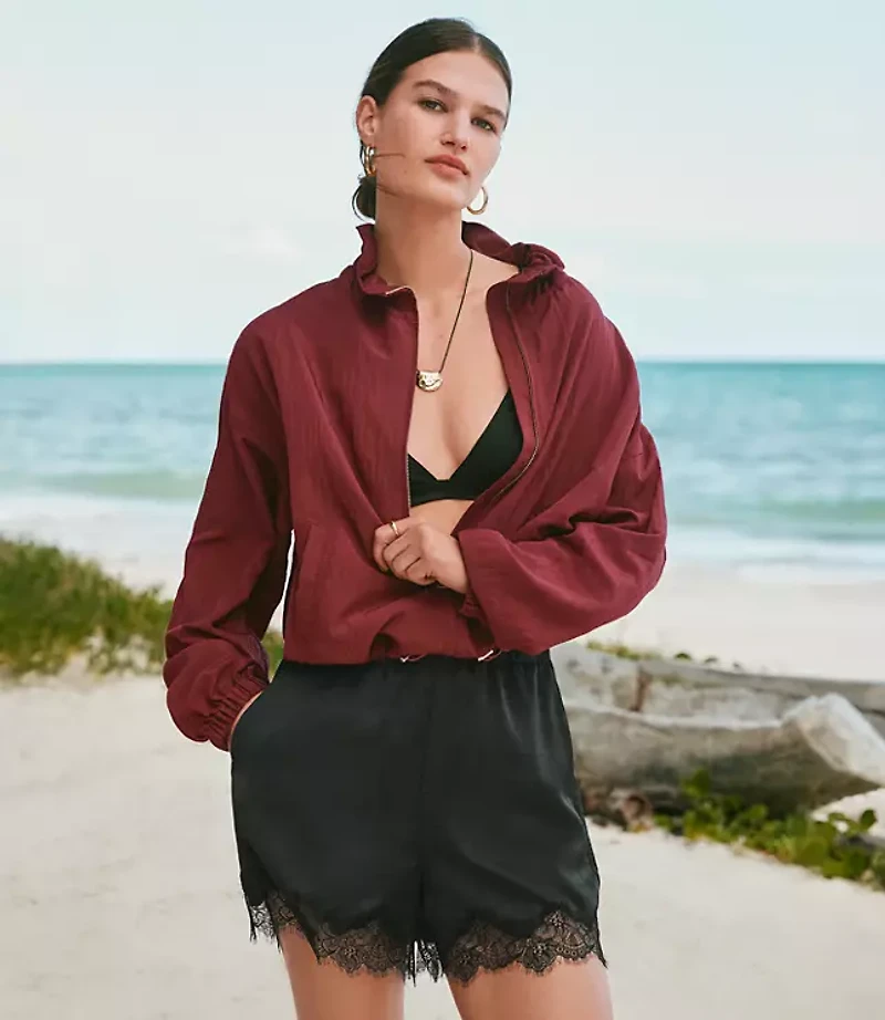 Petite Lace Trim Satin Shorts