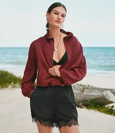 Petite Lace Trim Satin Shorts