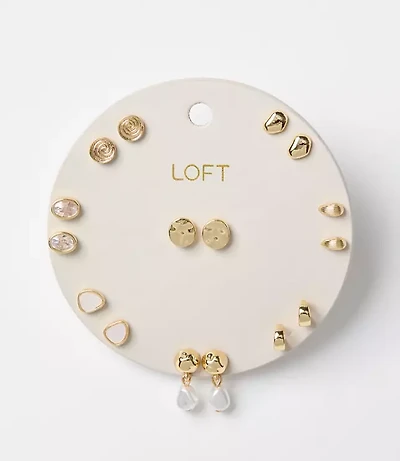 Pearlized Hammered Stud Earring Set