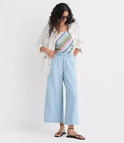 Petite Breezy Wide Leg Crop Pants Chambray