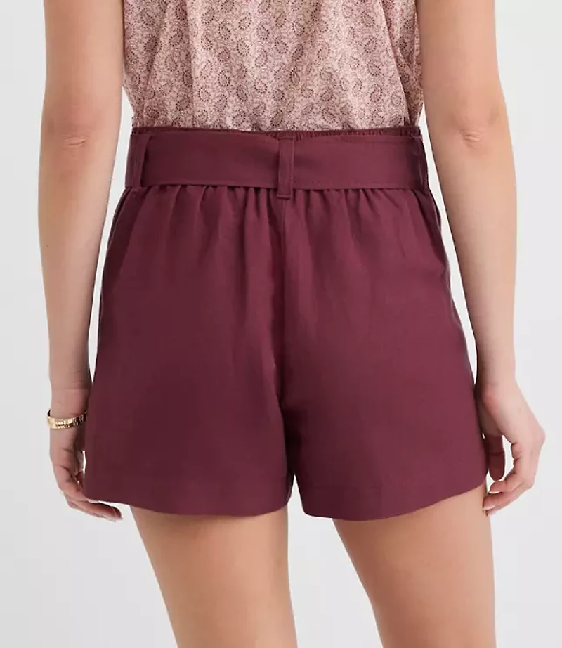 Petite Belted Patch Pocket Shorts Linen Blend
