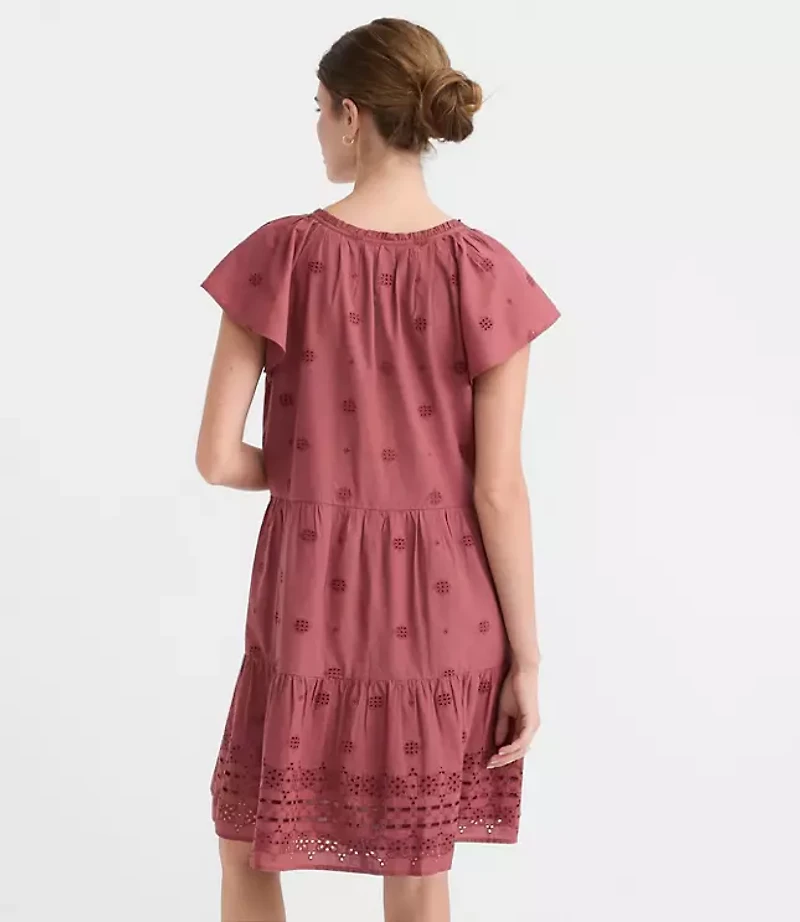 Eyelet Flutter Tiered Mini Dress
