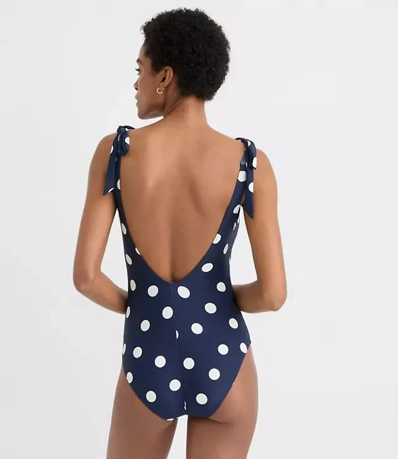 LOFT Beach Polka Dot Tie Strap One Piece Swimsuit