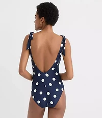 LOFT Beach Polka Dot Tie Strap One Piece Swimsuit