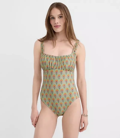 LOFT Beach Garden Ruched One Piece Swimsuit