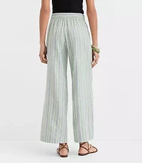 Pull On Wide Leg Pants Striped Linen Cotton