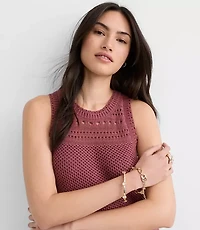 Petite Fringe Pointelle Mini Sweater Dress