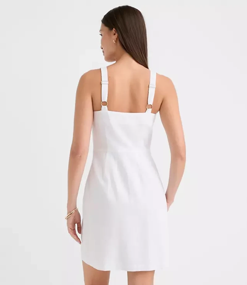 Petite Linen Cotton Button Strappy Mini Dress
