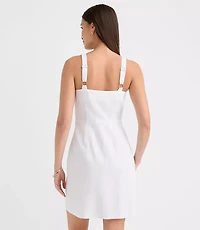 Petite Linen Cotton Button Strappy Mini Dress