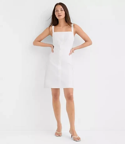 Petite Linen Cotton Button Strappy Mini Dress