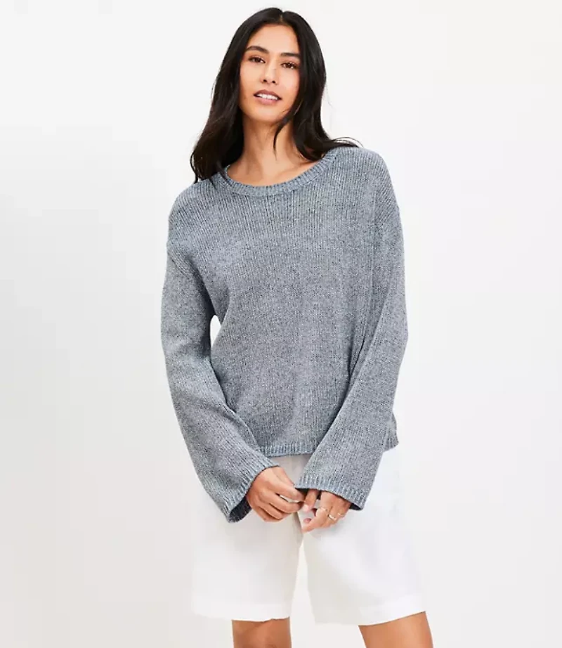 Petite Scalloped Pointelle Flare Sleeve Sweater