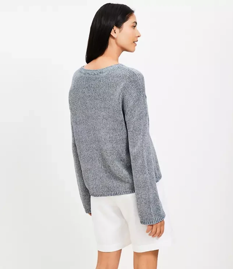 Petite Scalloped Pointelle Flare Sleeve Sweater