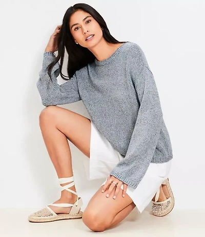 Petite Scalloped Pointelle Flare Sleeve Sweater