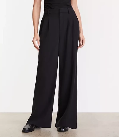 Petite Curvy LOFT Versa Seasonless Stretch Double Pleat Wide Leg Pants