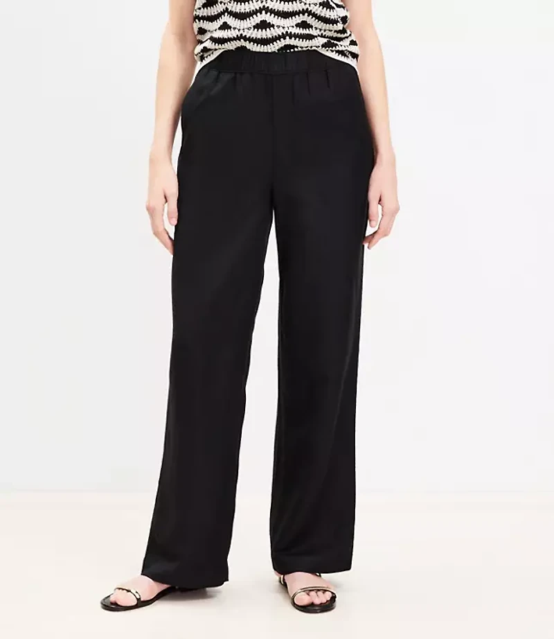 Petite Pull On Straight Pants Linen Blend