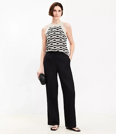 Petite Pull On Straight Pants Linen Blend