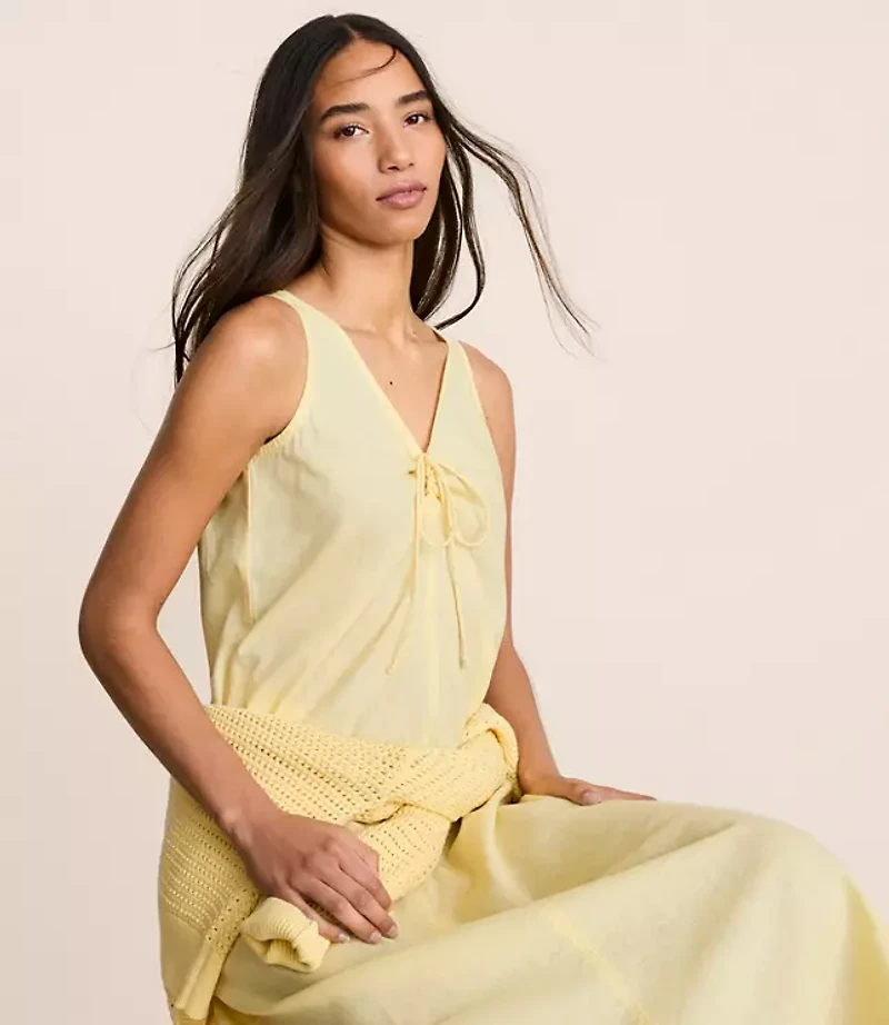 Petite Lou & Grey Linen Cotton Tie Keyhole Maxi Pocket Dress