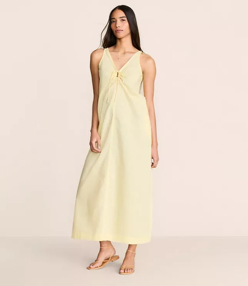 Petite Lou & Grey Linen Cotton Tie Keyhole Maxi Pocket Dress