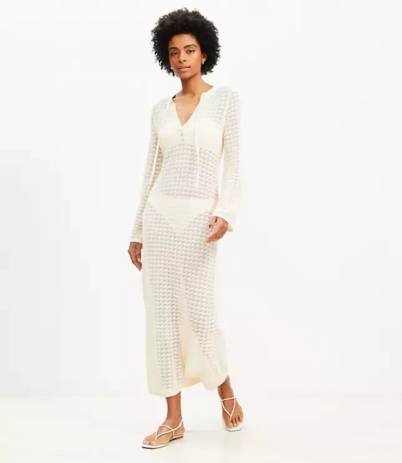 Petite LOFT Beach Pointelle Tie Neck Maxi Swimsuit Coverup