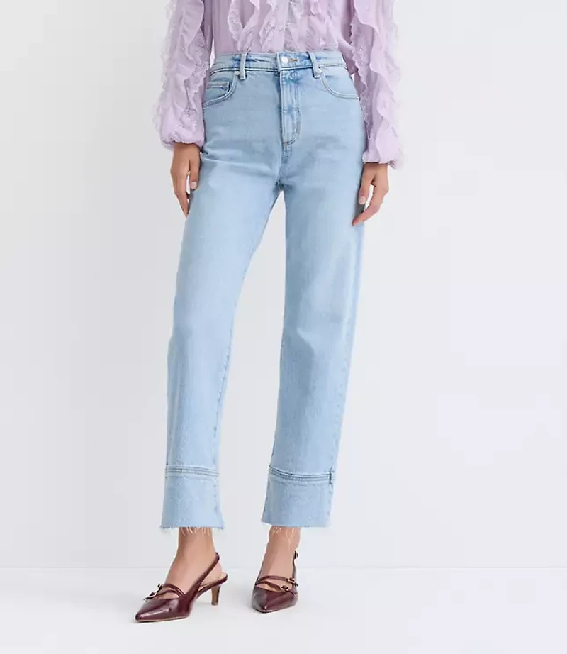 Petite Fresh Cut Cuffed High Rise Straight Jeans Light Wash Indigo