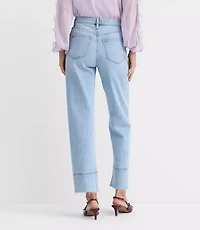 Petite Fresh Cut Cuffed High Rise Straight Jeans Light Wash Indigo