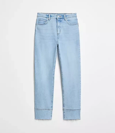 Petite Fresh Cut Cuffed High Rise Straight Jeans Light Wash Indigo