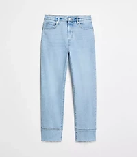 Petite Fresh Cut Cuffed High Rise Straight Jeans Light Wash Indigo