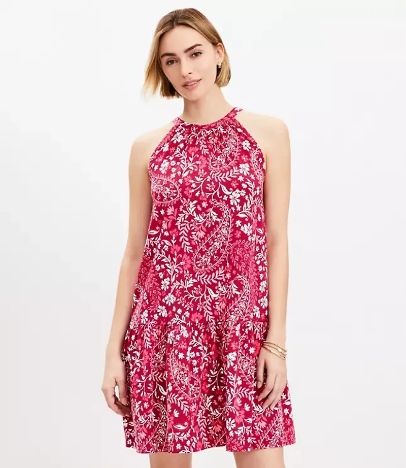 Paisley Flounce Mini Halter Dress