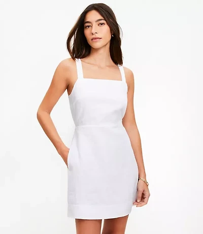 Petite Linen Cutout Back Mini Pocket Dress