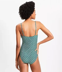 LOFT Beach Geo Shirred Cutout One Piece Swimsuit