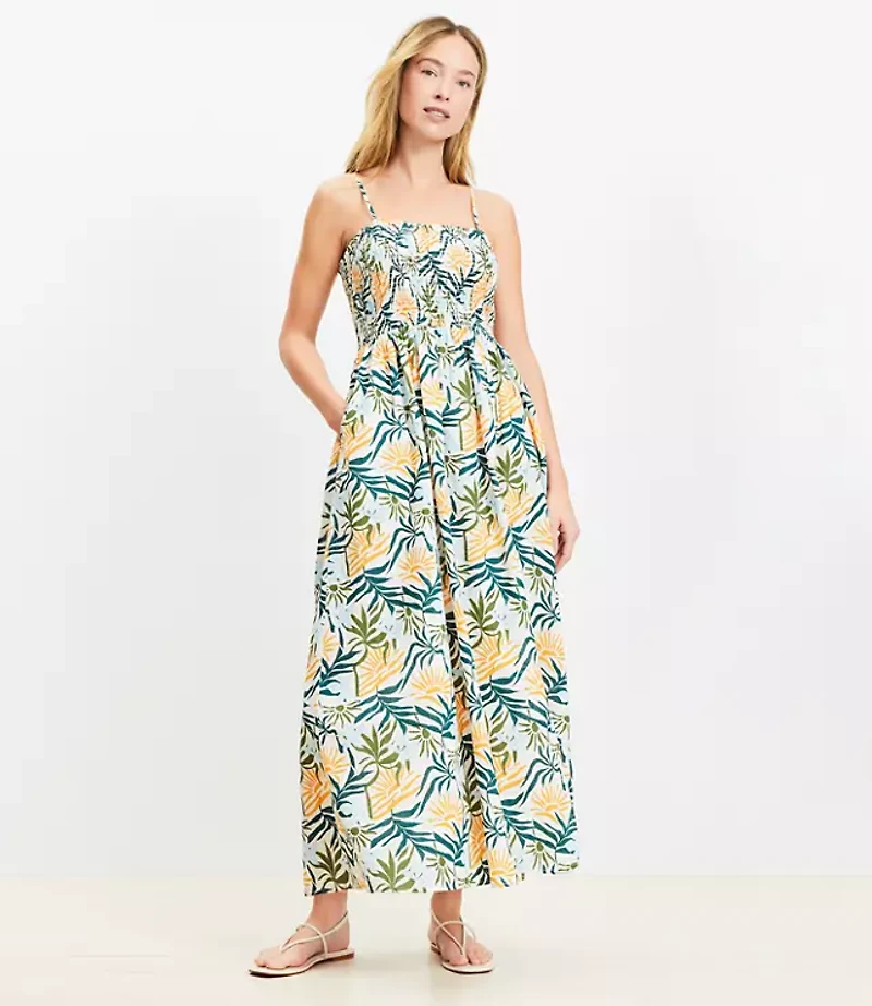 LOFT Beach Sunset Smocked Cami Maxi Pocket Dress