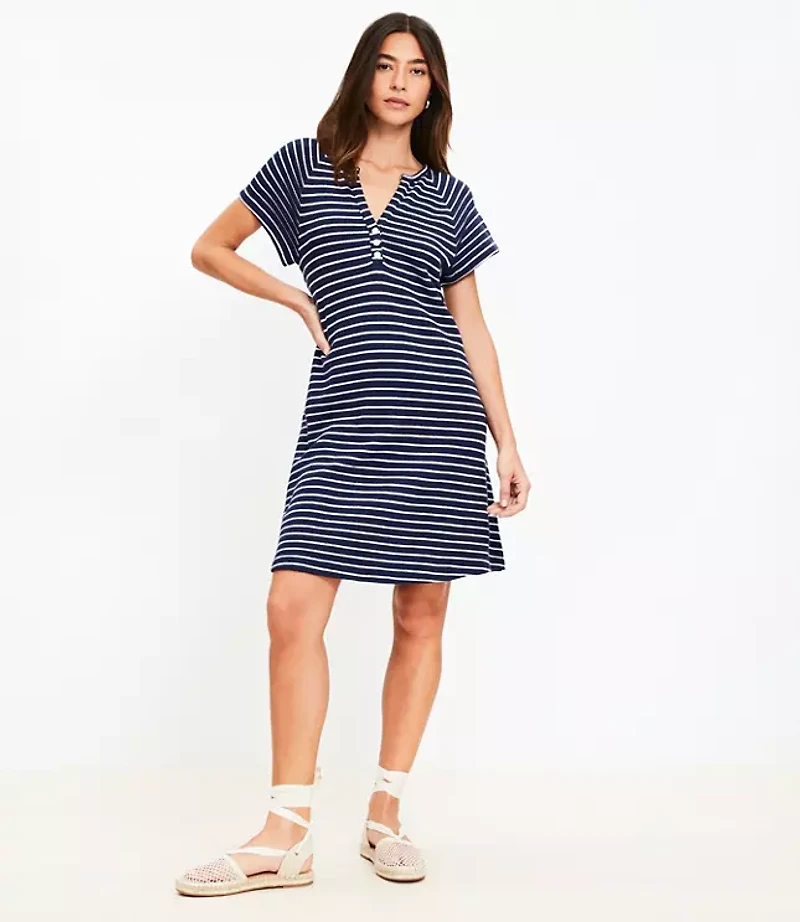 Petite Striped Jacquard Henley Mini Dress
