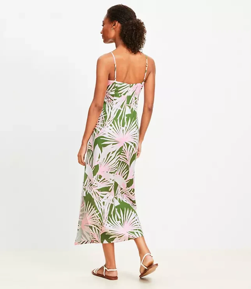 Petite LOFT Beach Island Frond Linen Blend Cutout Twist Midi Dress