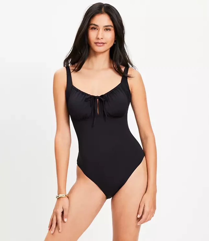 LOFT Beach Ruched Tie Keyhole One Piece Swimsuit