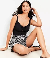 LOFT Beach Ruched Tie Keyhole One Piece Swimsuit