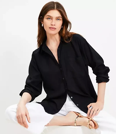 Petite Linen Blend Everyday Oversized Pocket Shirt