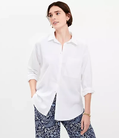 Petite Linen Blend Everyday Oversized Pocket Shirt